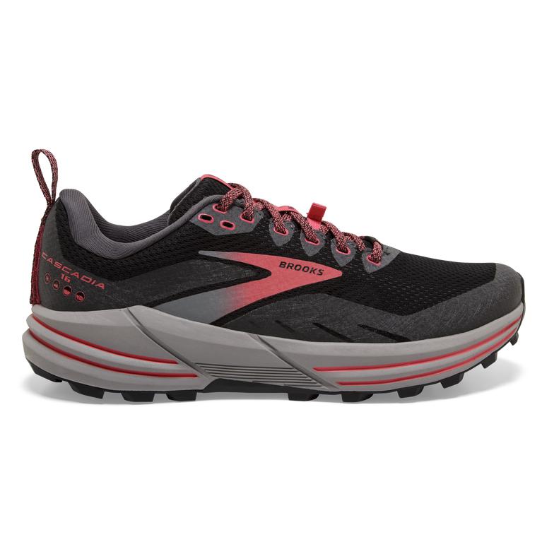 Brooks Cascadia 16 GTX Women's Trail Running Shoes - Black/Blackened Pearl/Coral (49012-MKUS)